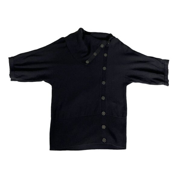 White House Black Market Womens Oversize S Black Side Button Asym Collar Sweater - Picture 8 of 8